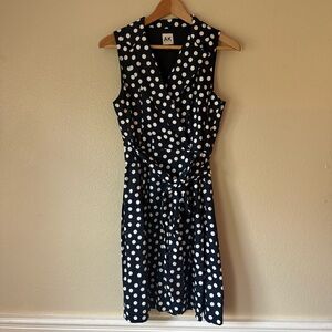 Anne Klein Navy and White Polka Dot Midi Dress
